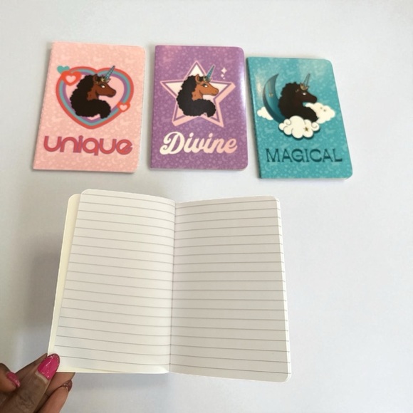 Afro Unicorn Notebook Trio + 2 Sticker Books Bundle - Picture 2 of 5